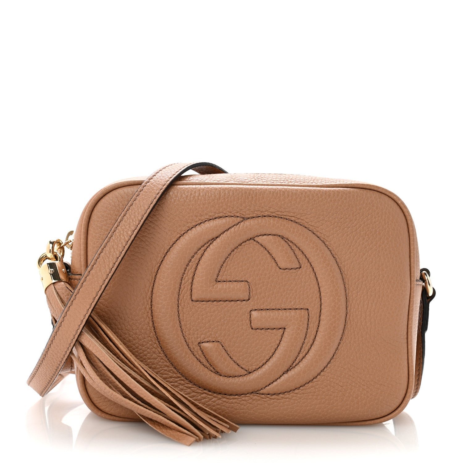Gucci Pebbled Calfskin Small Soho Disco Bag Camelia