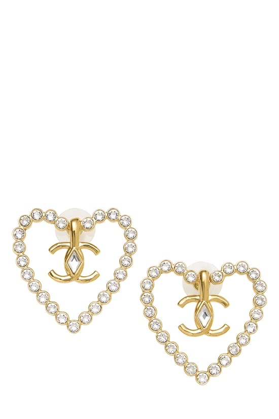 Gold Crystal 'CC' Heart Earrings