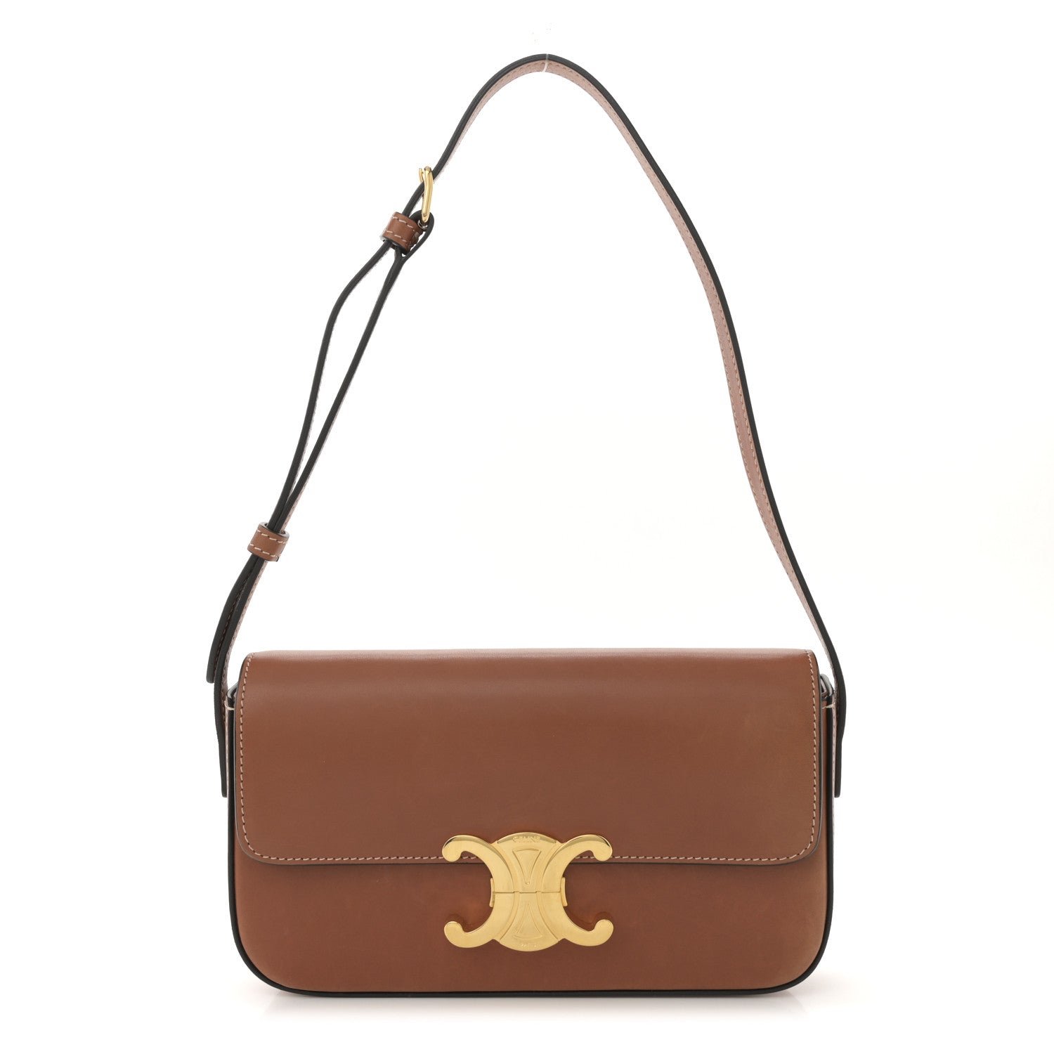 Celine Shiny Calfskin Triomphe Shoulder Bag Tan