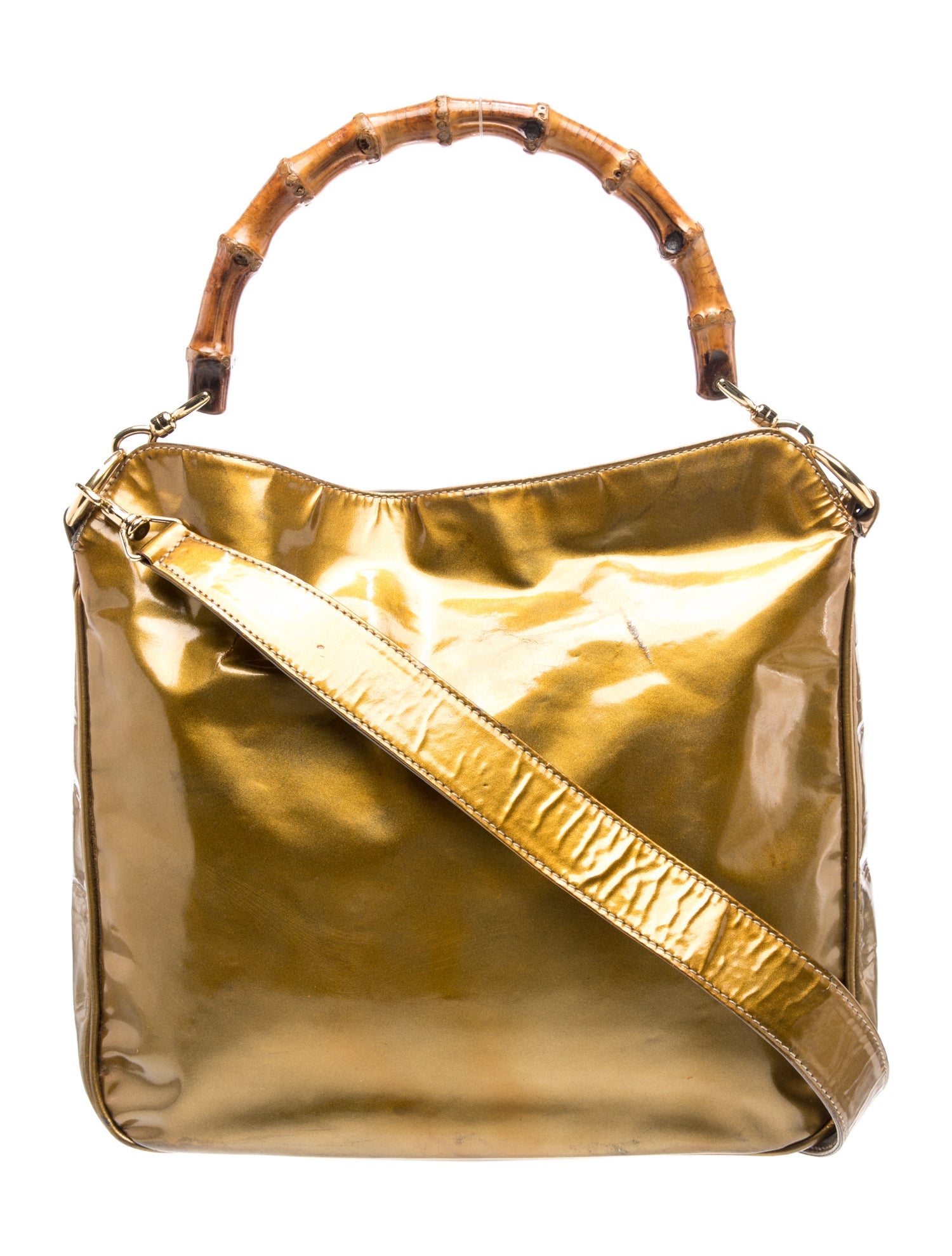 Bamboo Gold Patent Leather Bamboo Handle Bag