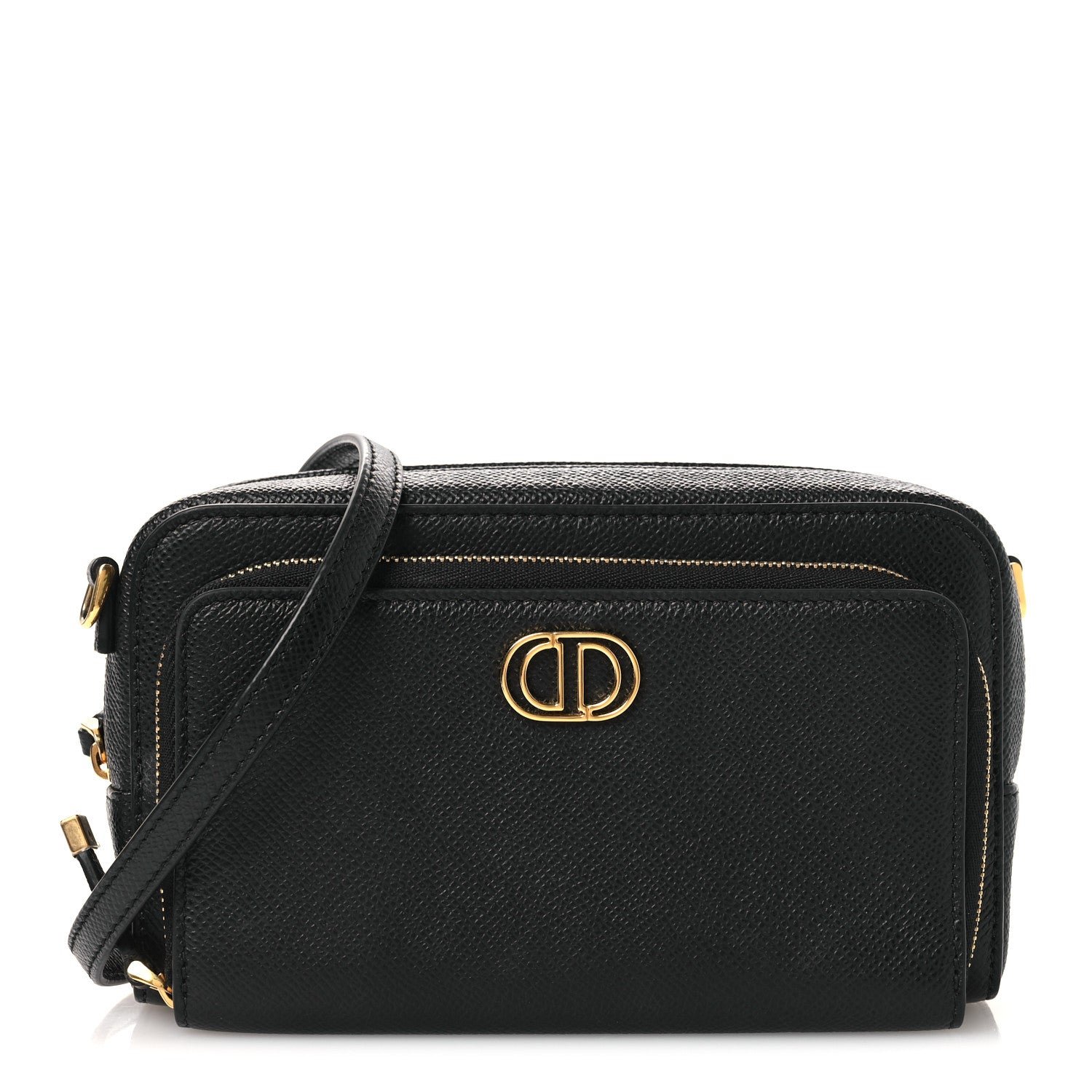 Christian Dior Grained Calfskin Caro Double Pouch Black