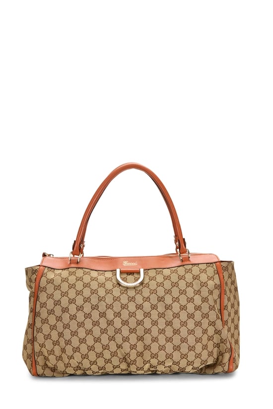 Orange GG Canvas D-Ring Abbey Zip Tote