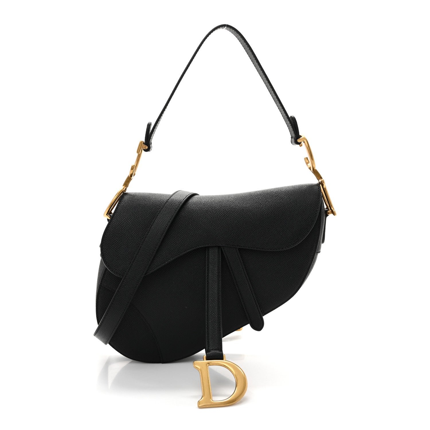 Christian Dior Grained Calfskin Saddle Bag With Strap Black
