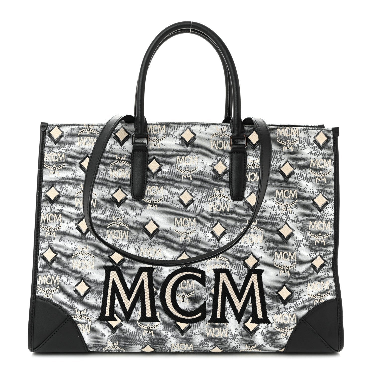 MCM MCM Nappa Jacquard Monogram Large Tote Grey