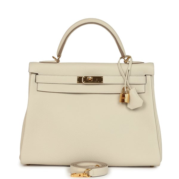 Hermes Pre-owned Hermes Kelly Retourne 32 Craie Togo Gold Hardware