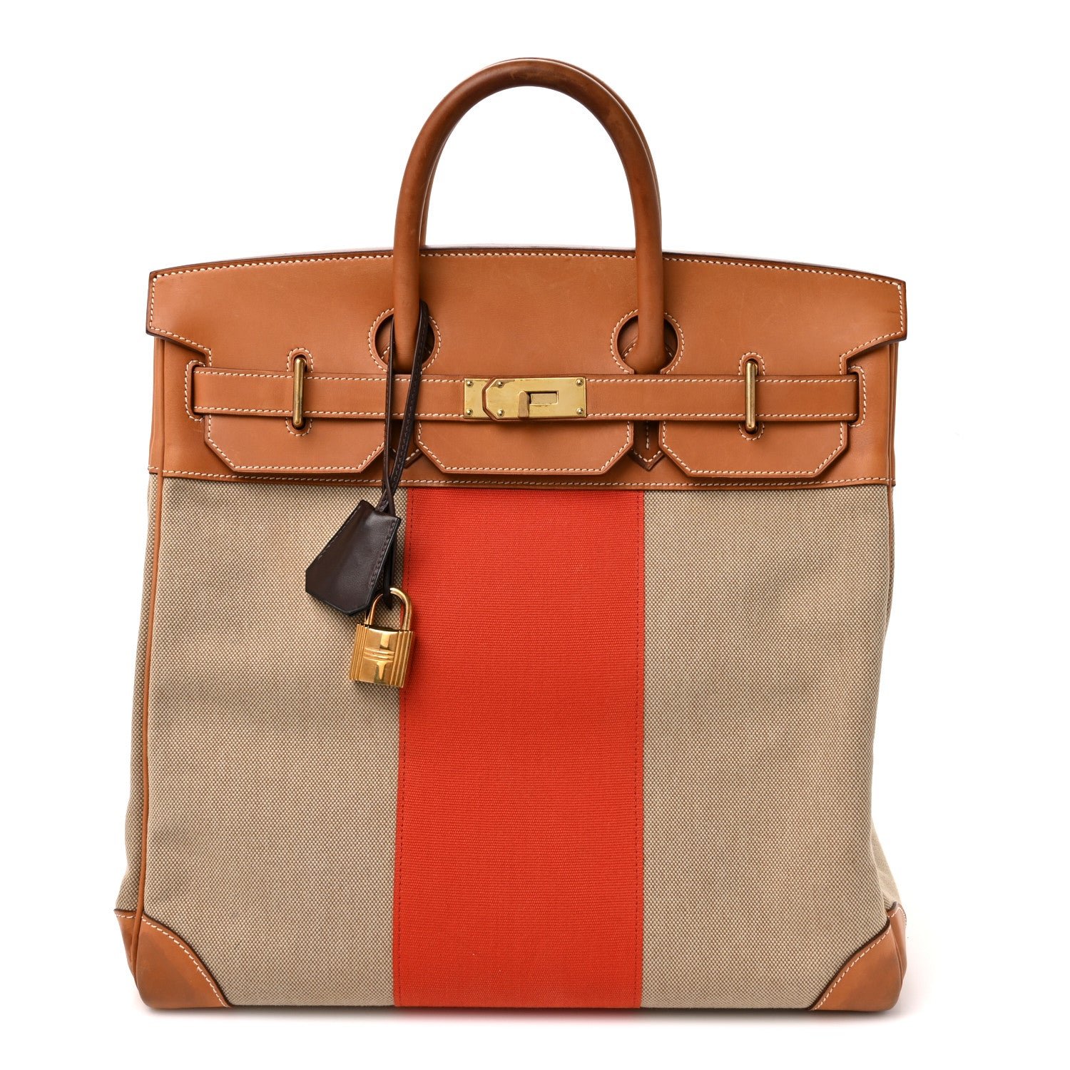 Hermes Hermes Toile Natural Barenia Flag HAC Birkin 40  Fauve Paprika