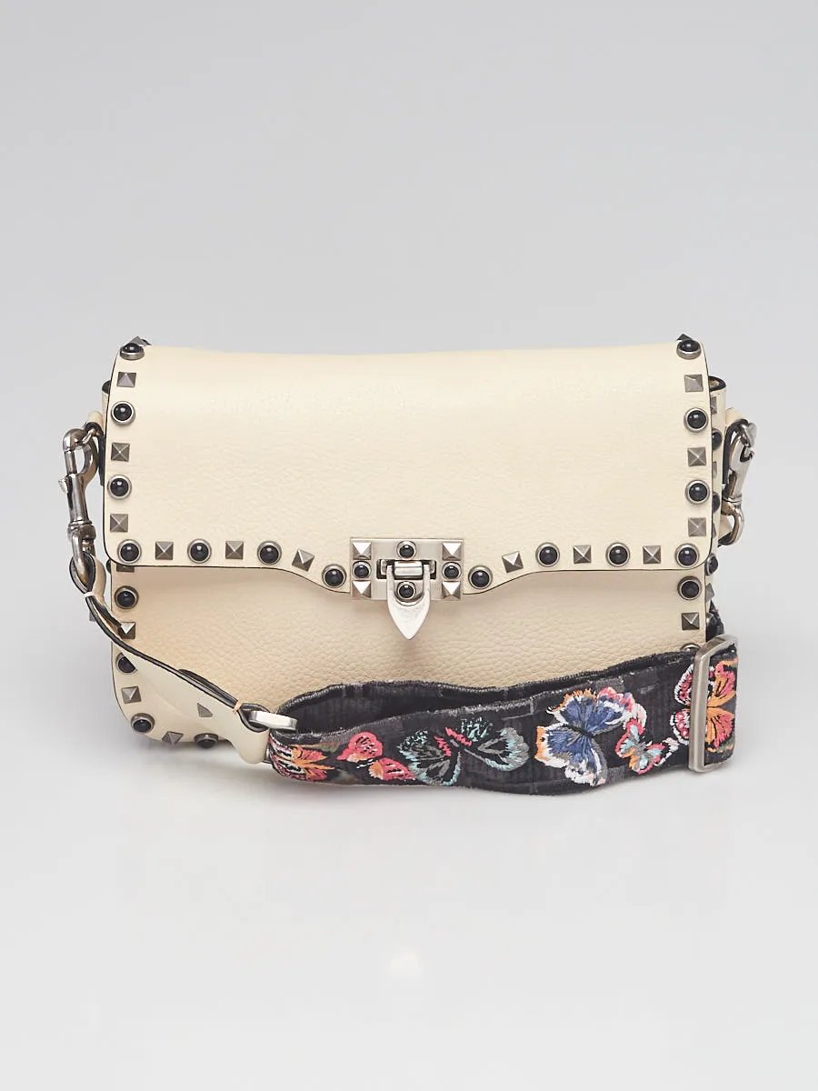 Valentino Valentino White Grain Leather Guitar Rockstud Rolling Crossbody Bag