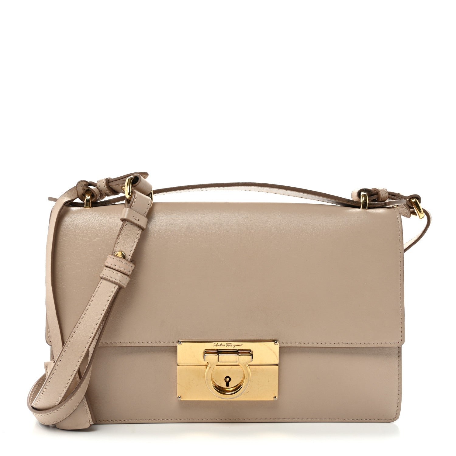 Salvatore Ferragamo Calfskin Medium Aileen Bag Beige