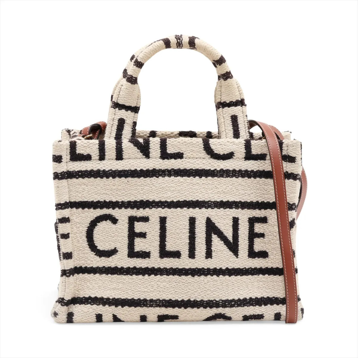 Celine Small Cabas Thaise Canvas & Leather 2 Way Handbag Beige