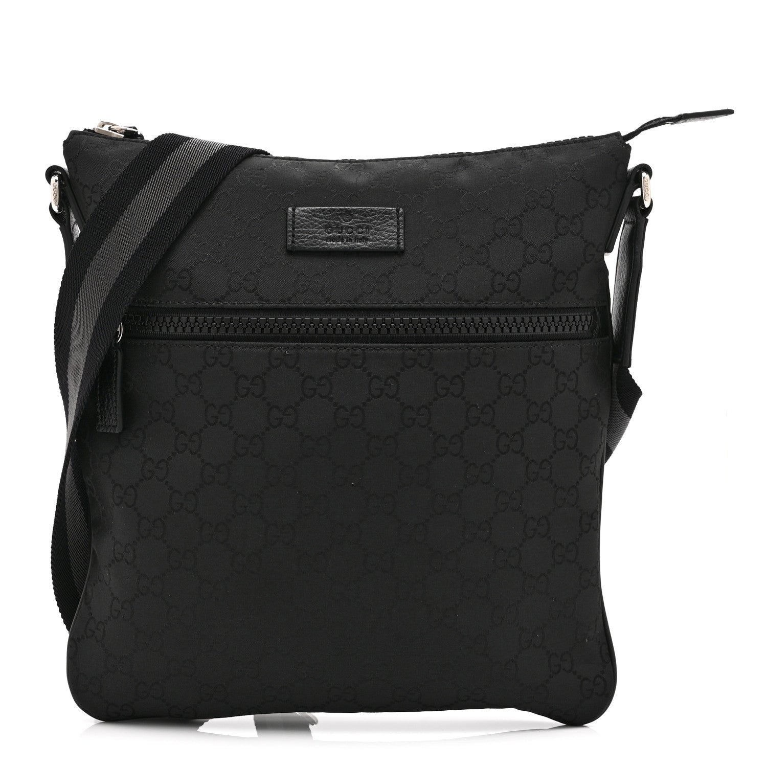 Gucci Nylon Monogram Medium Flat Messenger Bag Black