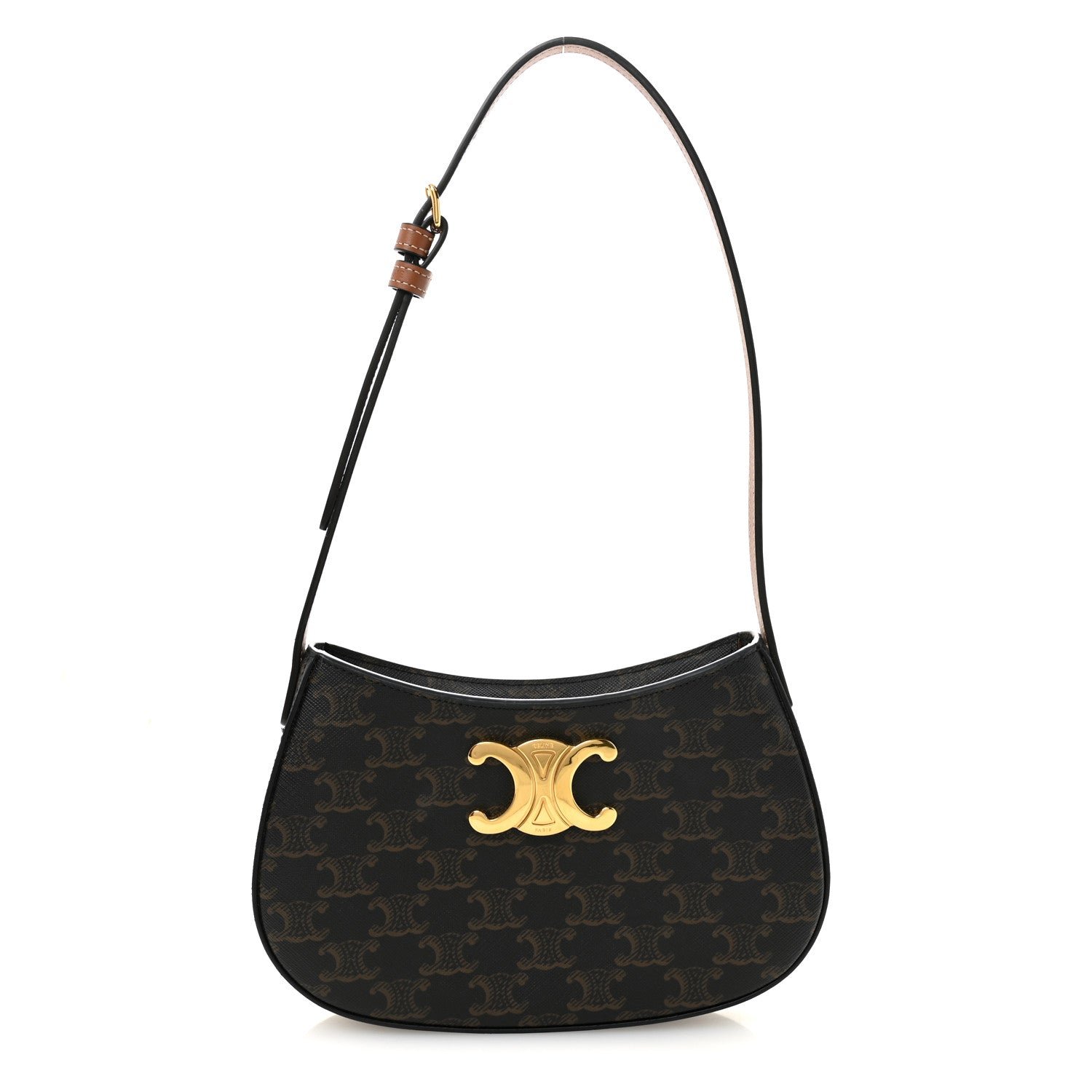 Celine Triomphe Canvas Calfskin Medium Tilly Triomphe Shoulder Bag Tan