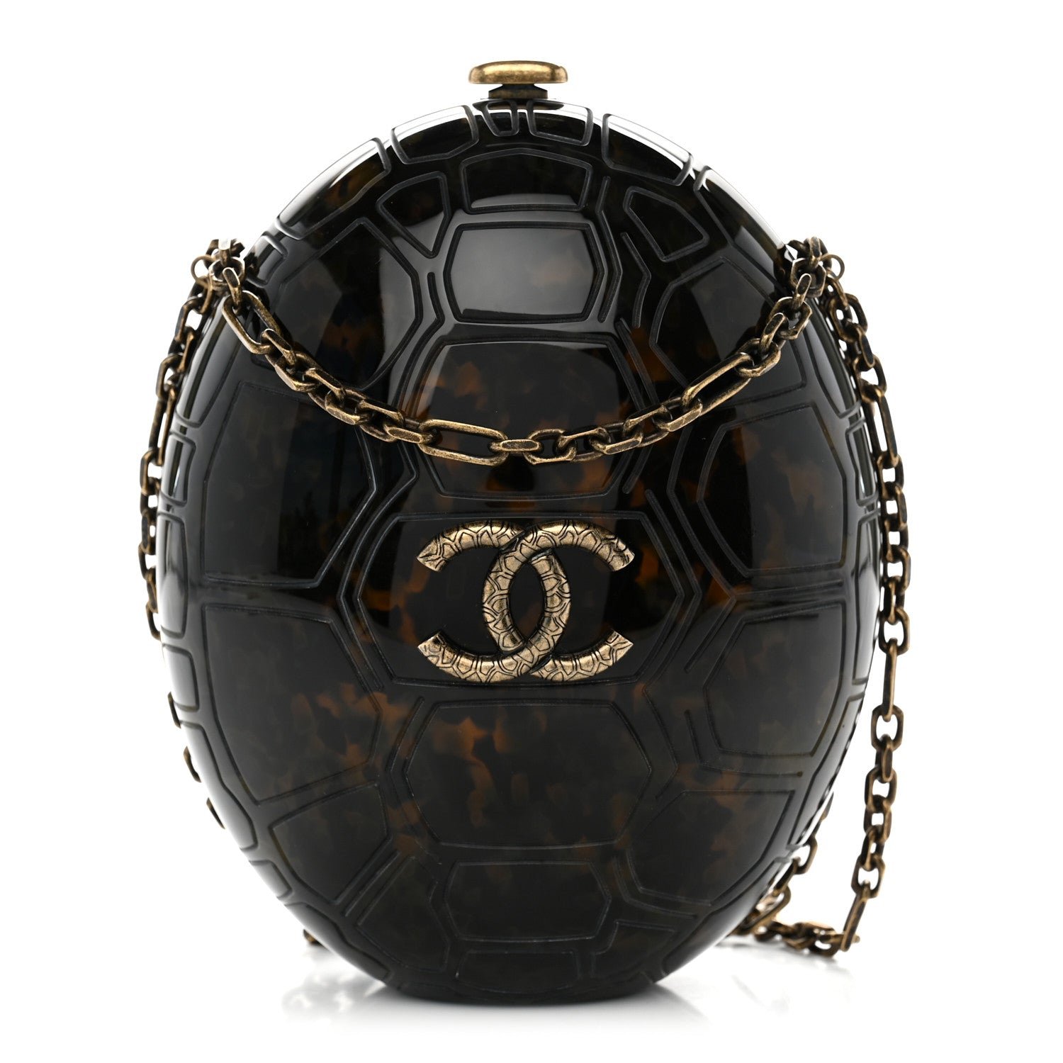 Chanel Plexiglass Shell CC Round Minaudiere Clutch Brown