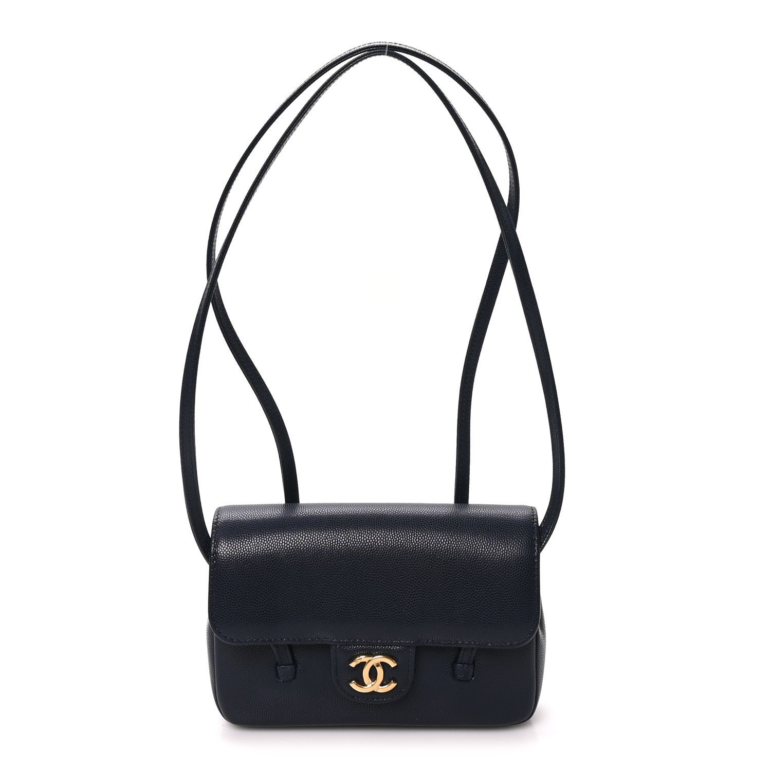 Chanel Shiny Caviar Mini Preppy Coco Shoulder Bag Dark Blue