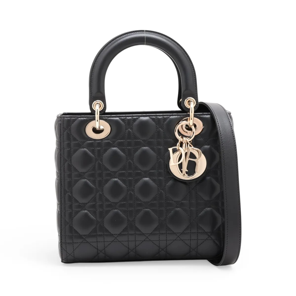 Christian Dior Cannage Lady Dior Leather 2 Way Handbag Black