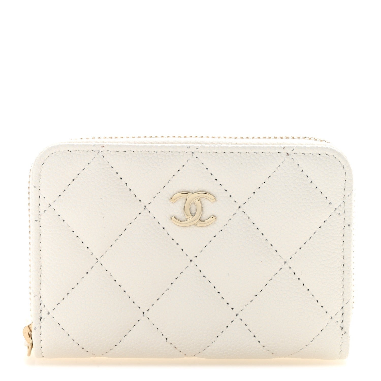 Chanel Caviar Quilted Zip Coin Purse White