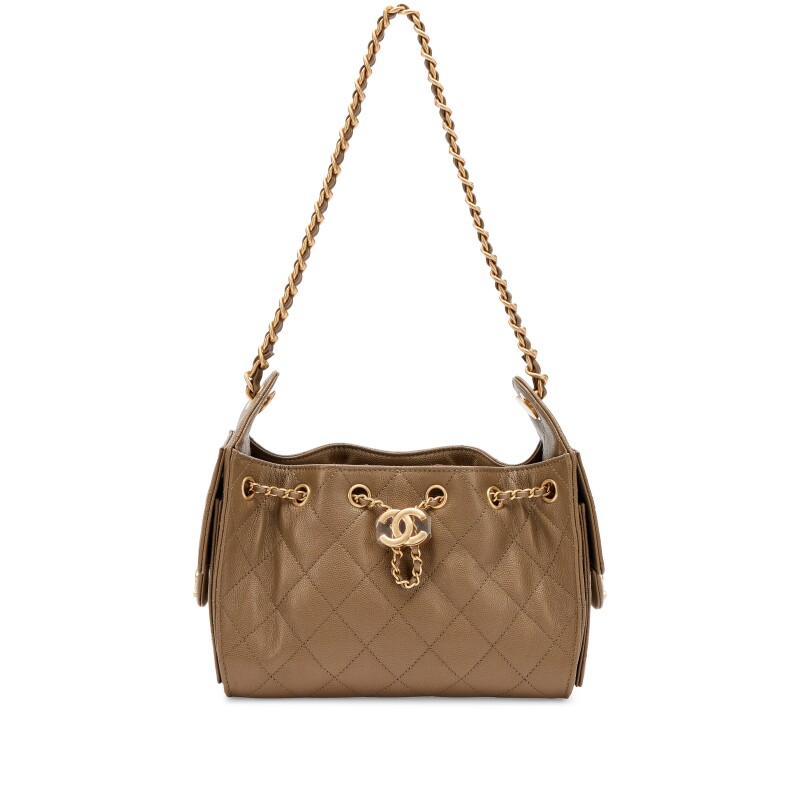 Dark Khaki Quilted Caviar Mini 25 Aged Gold Hardware, 2026
