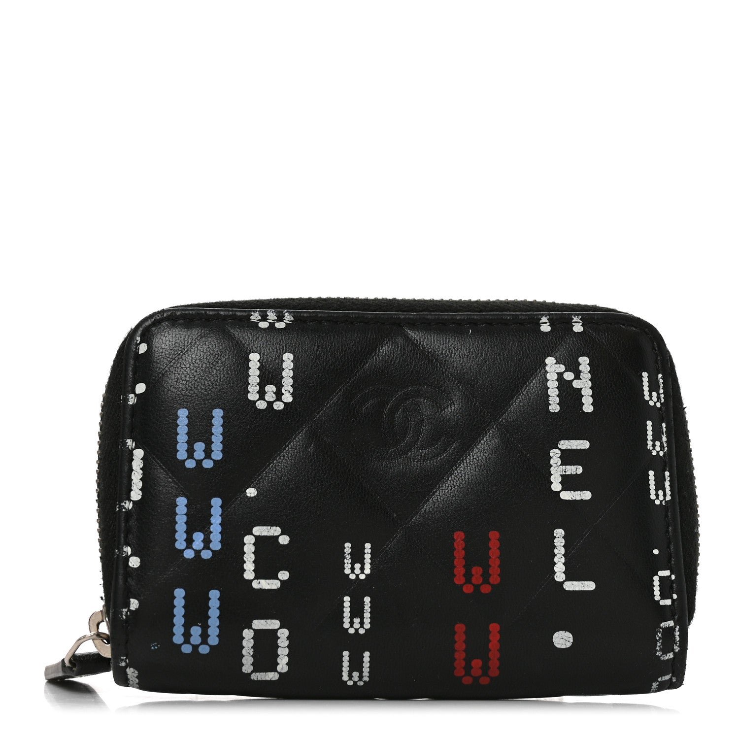 Chanel Lambskin Quilted Data Center Zip Around Coin Purse Wallet Black