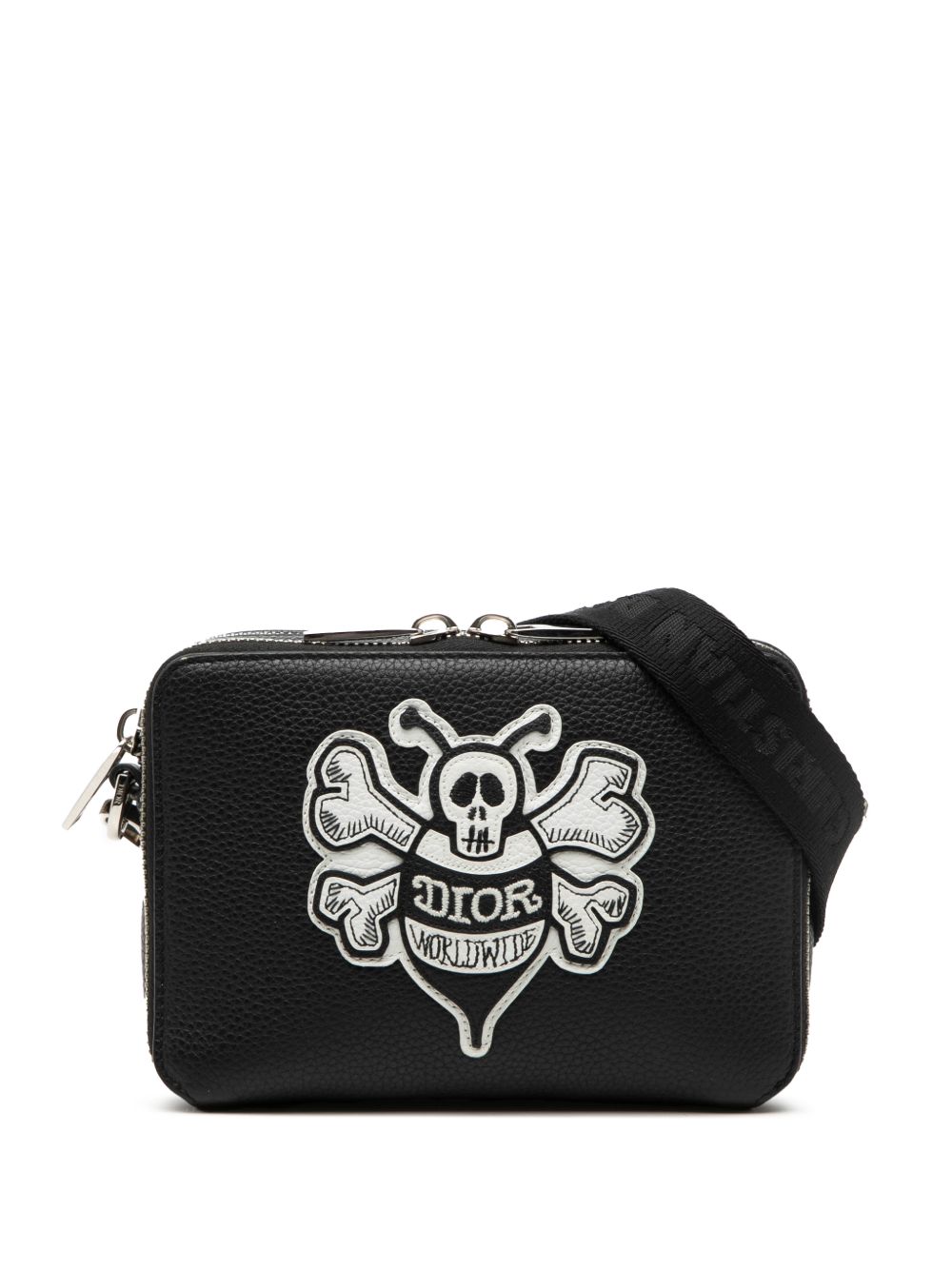 2020 Shawn Stussy Grained Calfskin Double Zip Pouch with Strap crossbody bag