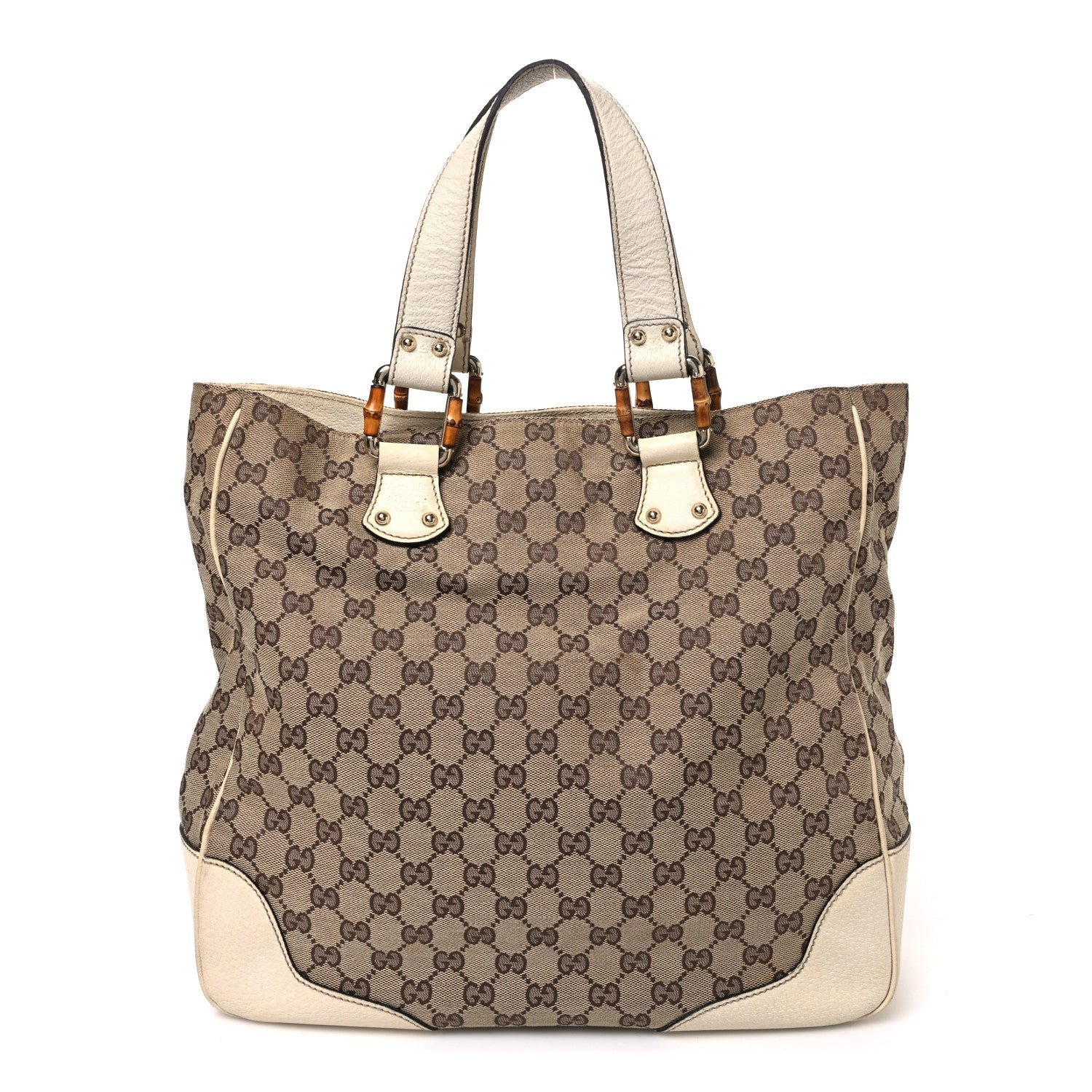 Gucci Monogram Bamboo Tote Off White