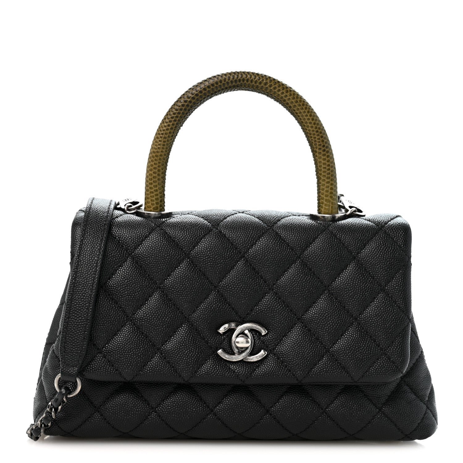 Chanel Caviar Lizard Embossed Quilted Mini Coco Handle Flap Black