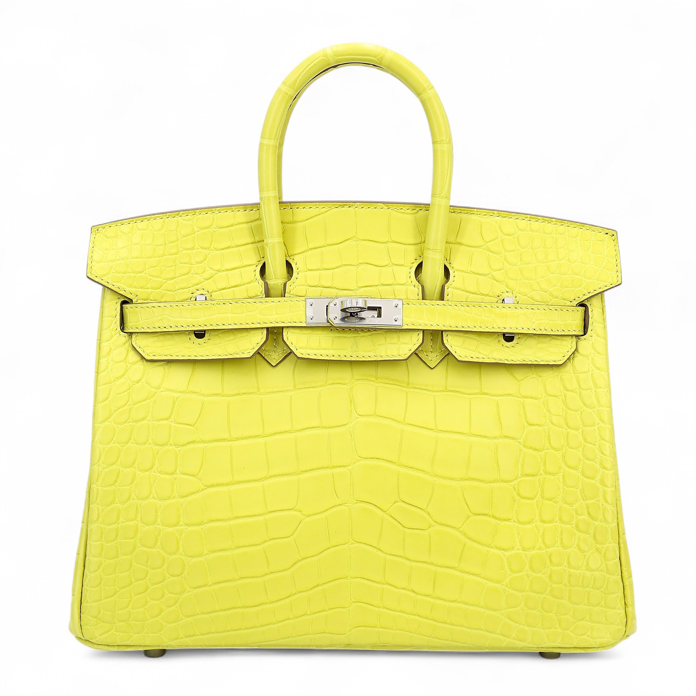 Hermes Unused ( Rank NS ) HERMÈS Birkin 25 Lime (9R) Matte Alligator Palladium hardware B (2023)