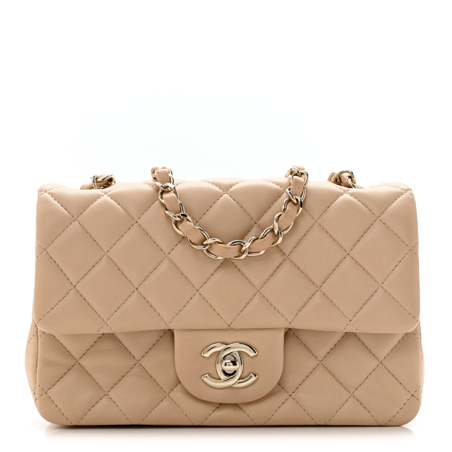 Chanel Lambskin Quilted Mini Rectangular Flap Beige