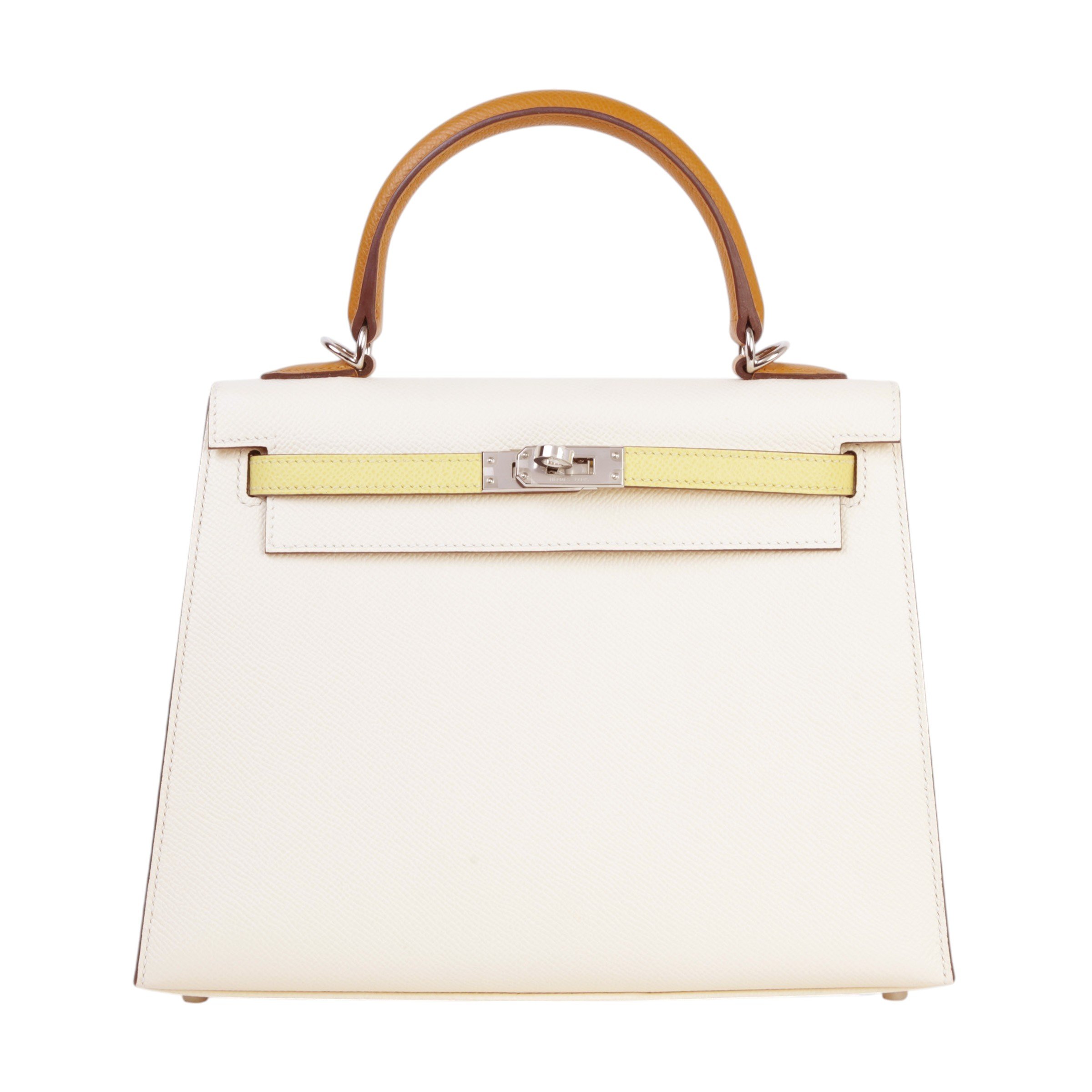 Hermes Very Good ( Rank A) HERMÈS Kelly 25 Sellier Nata (I2) Jaune Poussin (1Z) Sesame (2S) Epsom Palladium hardware U (2022)