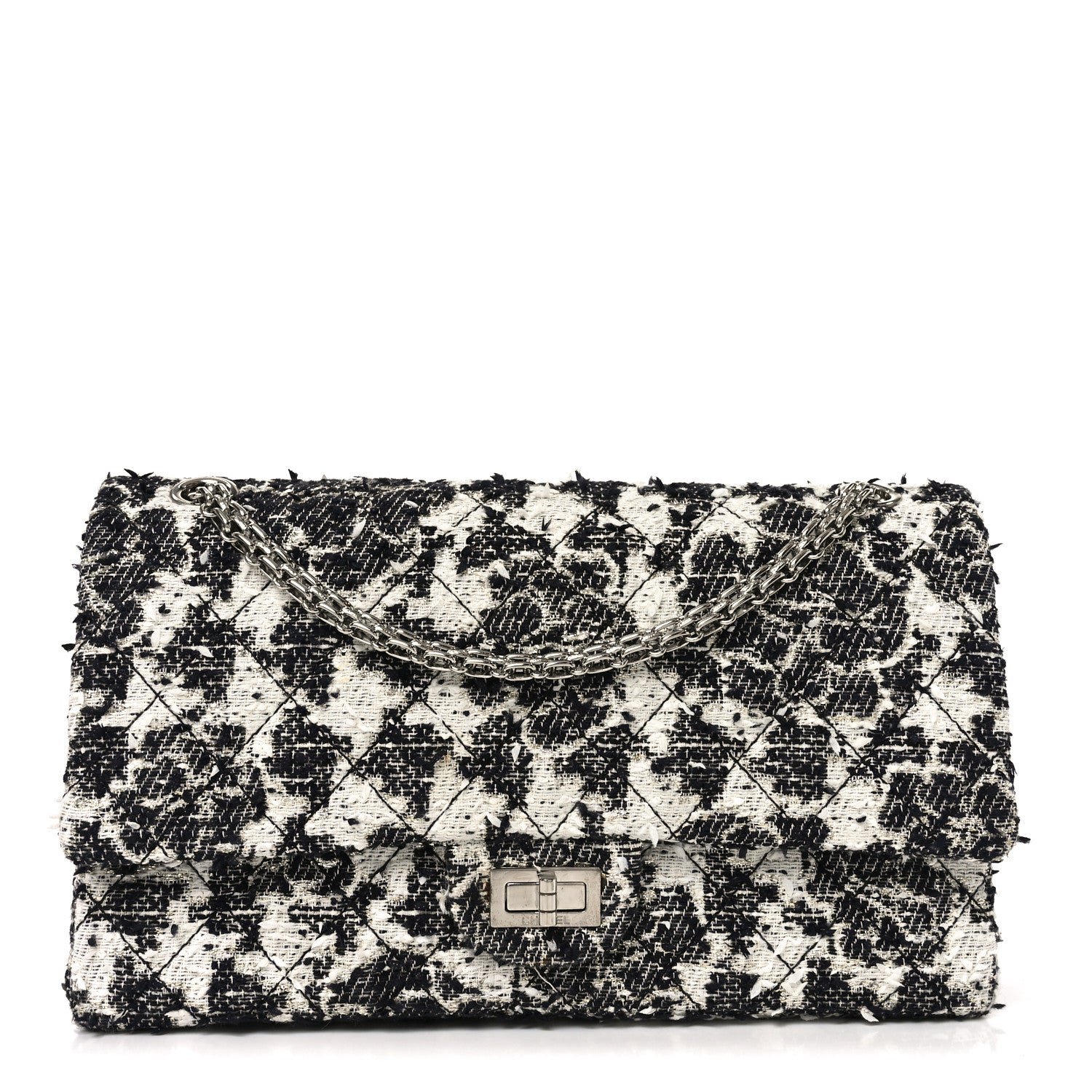 Chanel Tweed Camellia Quilted 2.55 Reissue 226 Flap Ecru