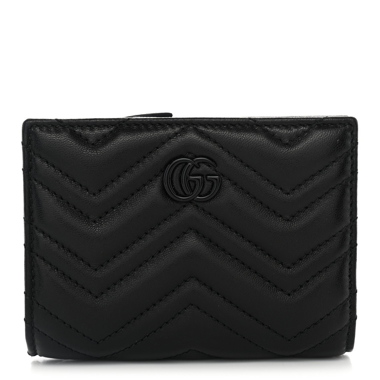 Gucci Nappa Matelasse GG Marmont Card Case Wallet Black