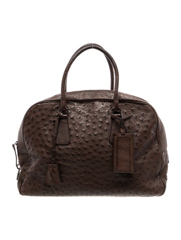 Enameled Metal Triangle Ostrich Travel Handle Bag