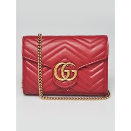 Gucci Gucci Red Quilted Leather GG Marmont 2.0 Chain Wallet Clutch Bag