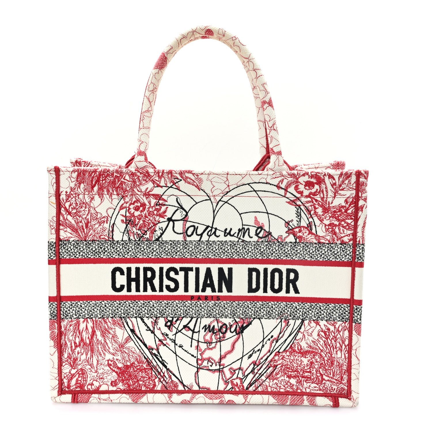 Christian Dior Canvas Embroidered Medium Dioramour D-Royaume Book Tote Red Multicolor