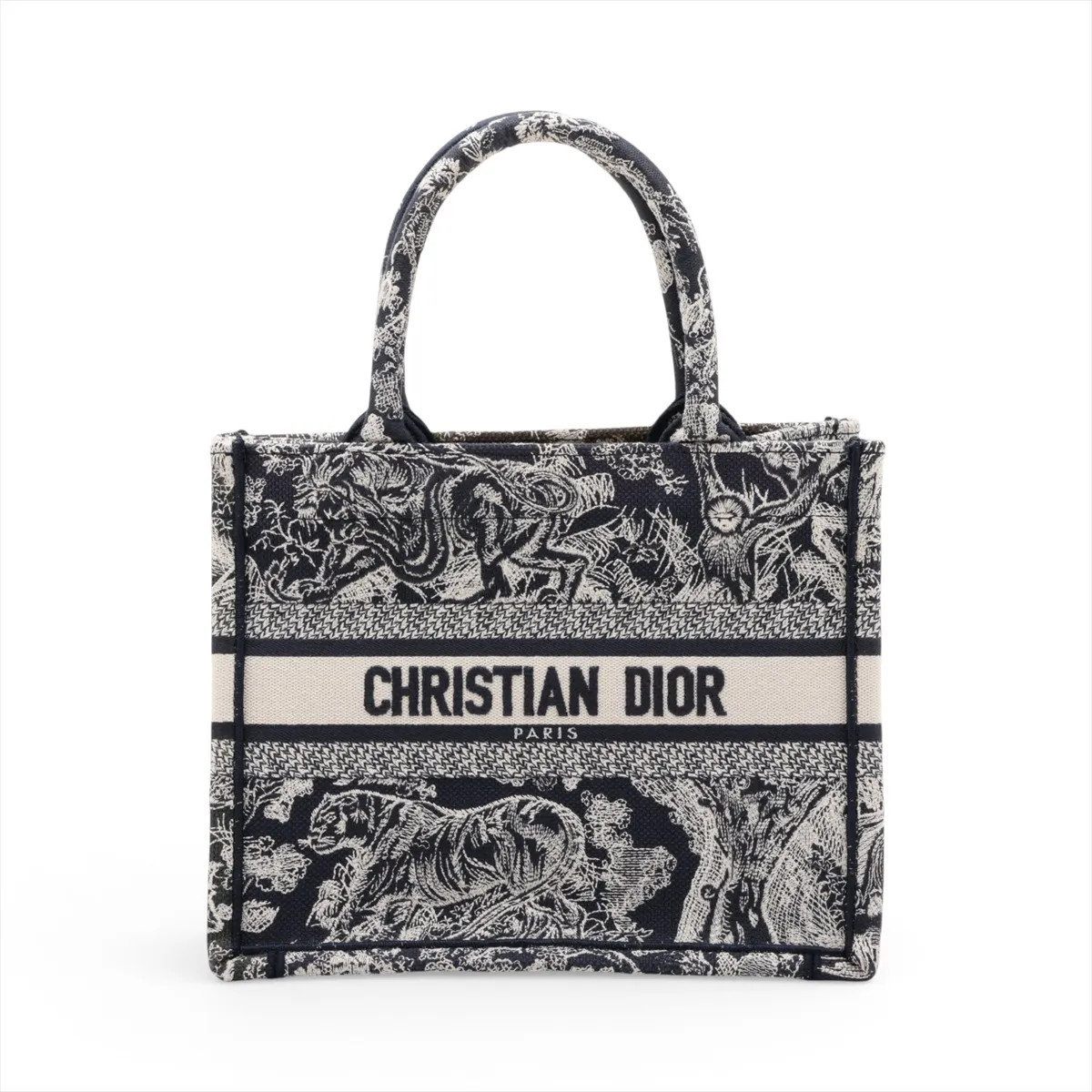 Dior Christian Dior Toile Doo JUY Embroidery Book Tote Small canvas Hand bag Navy Blu