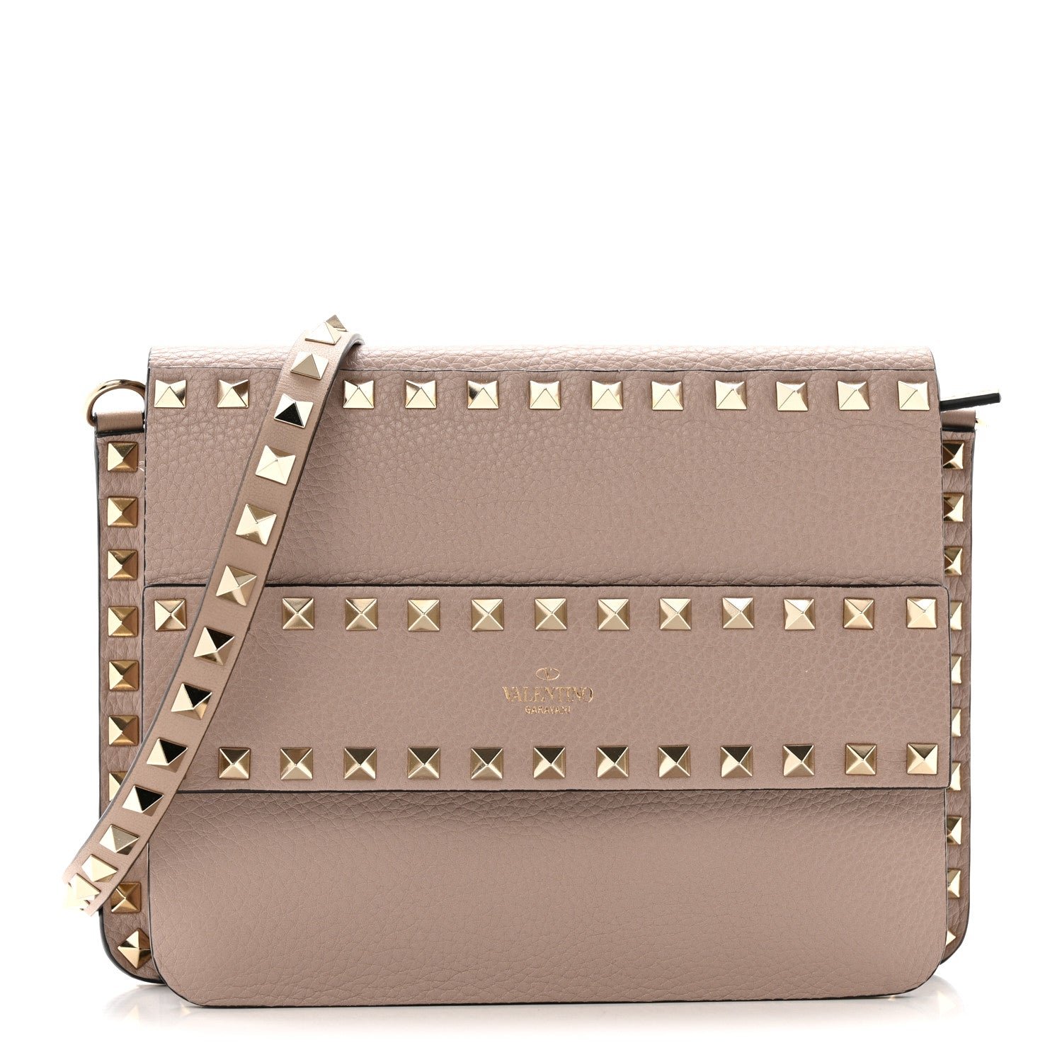 Valentino Garavani Valentino Garavani Grained Calfskin Small Rockstud Flap Crossbody Bag Poudre