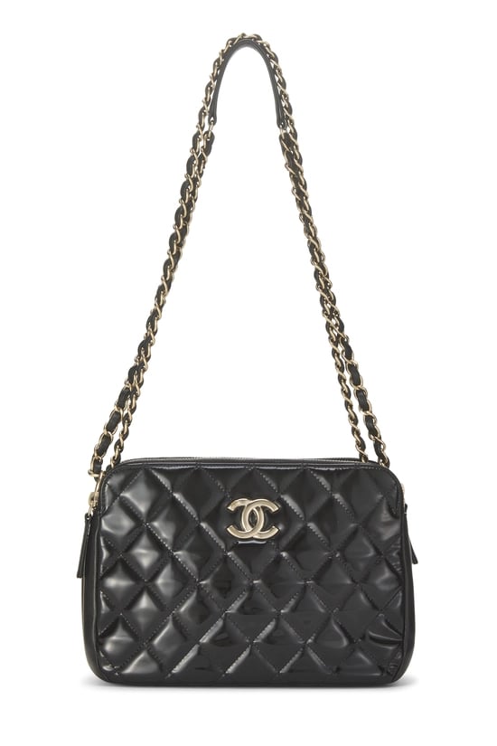 Black Patent Leather Double Zip Camera Bag