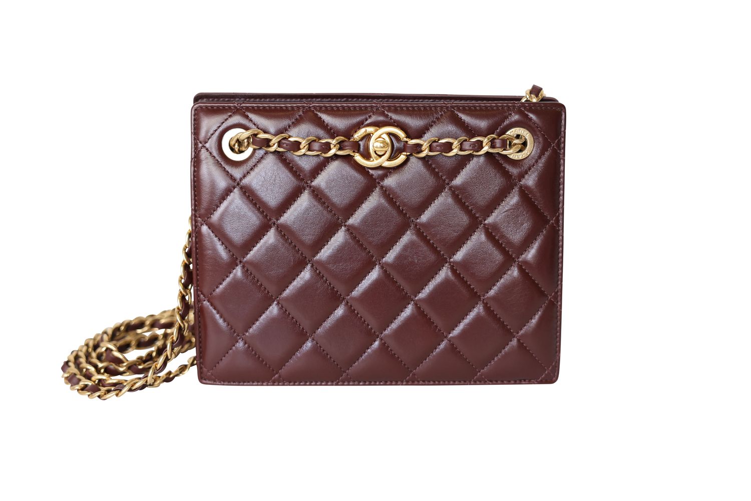 Chanel Shopping Bag, Burgundy Quilted Leather and Gold Hardware, Preowned in Box WA001