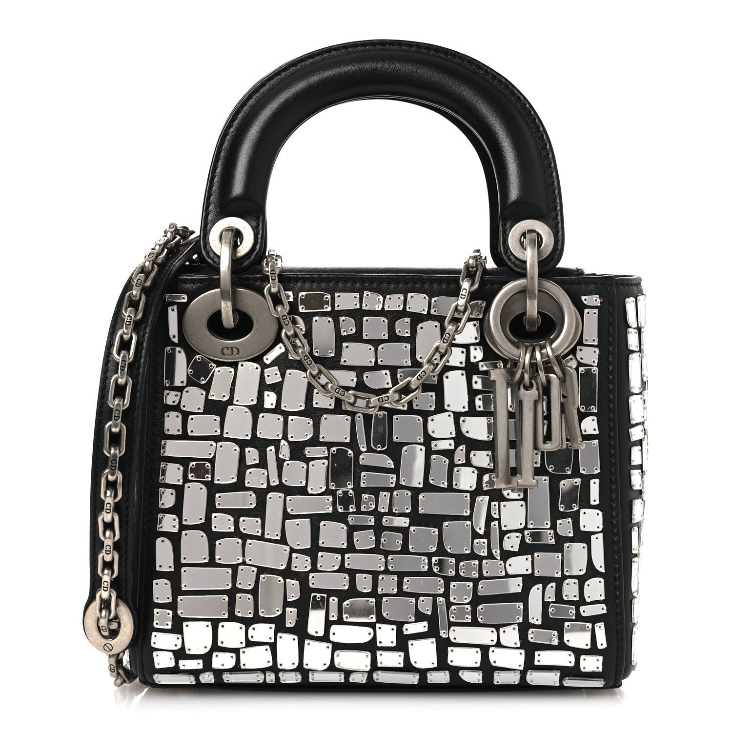 Christian Dior Smooth Calfskin Embroidered Mini Mosaic of Mirrors Lady Dior Black