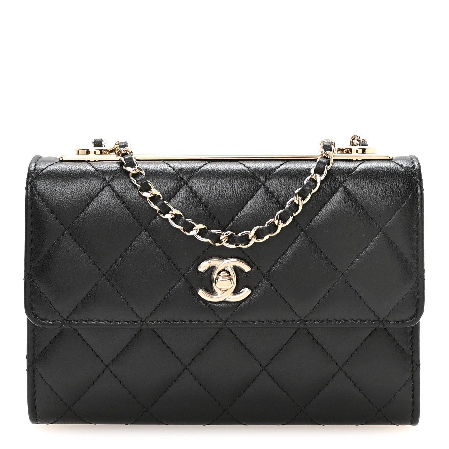 Chanel Lambskin Quilted Trendy CC Chain Clutch WOC Black
