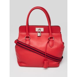 Hermes Hermes 26cm Rouge Casaque Swift Leather Palladium Plated Toolbox Bag