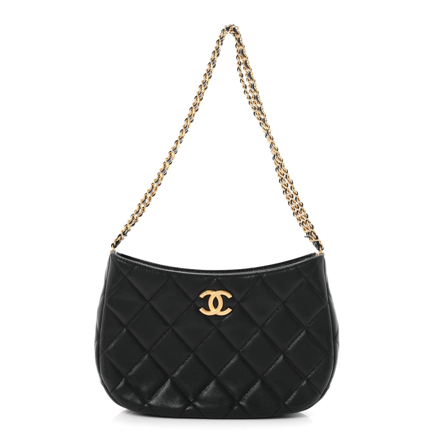 Chanel Caviar Quilted Triple Chain Hobo Black