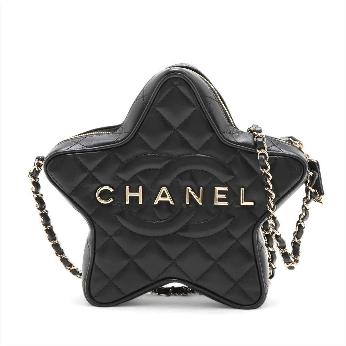 Chanel Matelasse Lambskin Chain Shoulder Bag Star Black Gold Metal Fittings rand