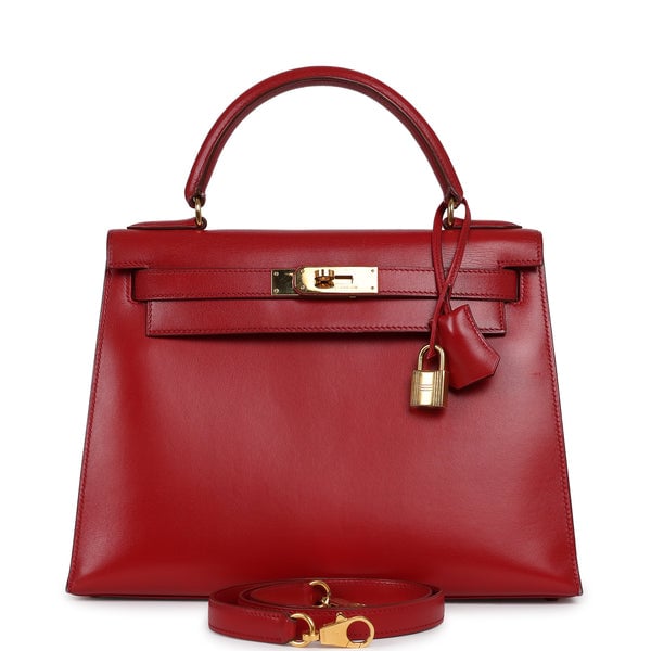 Vintage Hermes Kelly 28 Sellier Rouge Vif Tadelakt Gold Hardware