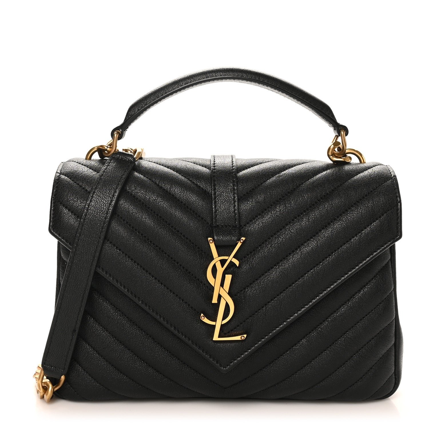 Saint Laurent Sheepskin Matelasse Chevron Monogram Medium College Bag Black
