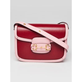 Gucci Red/Pink Leather 1955 Horsebit Shoulder Bag