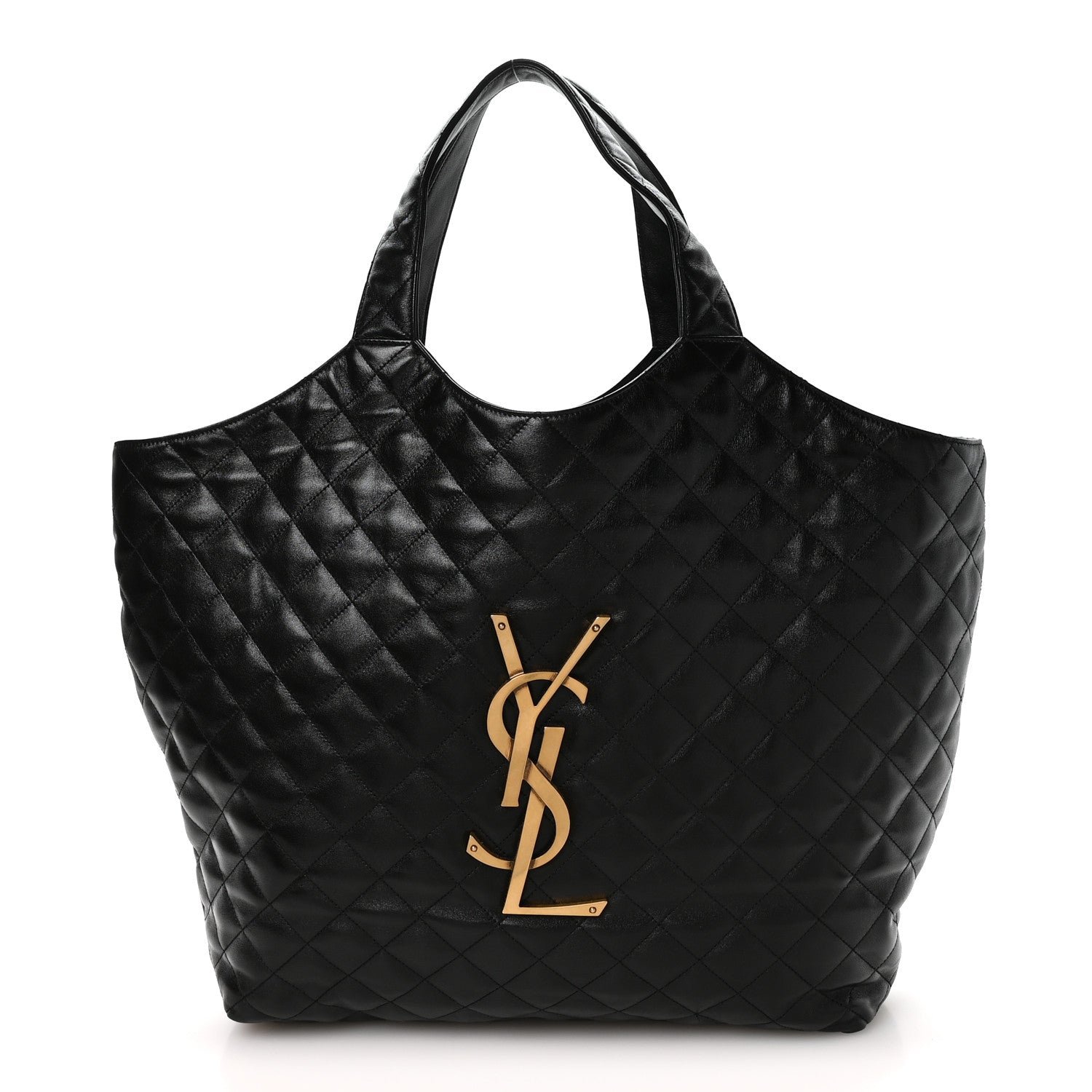 Saint Laurent Lambskin Quilted Maxi Icare Shopping Tote Black