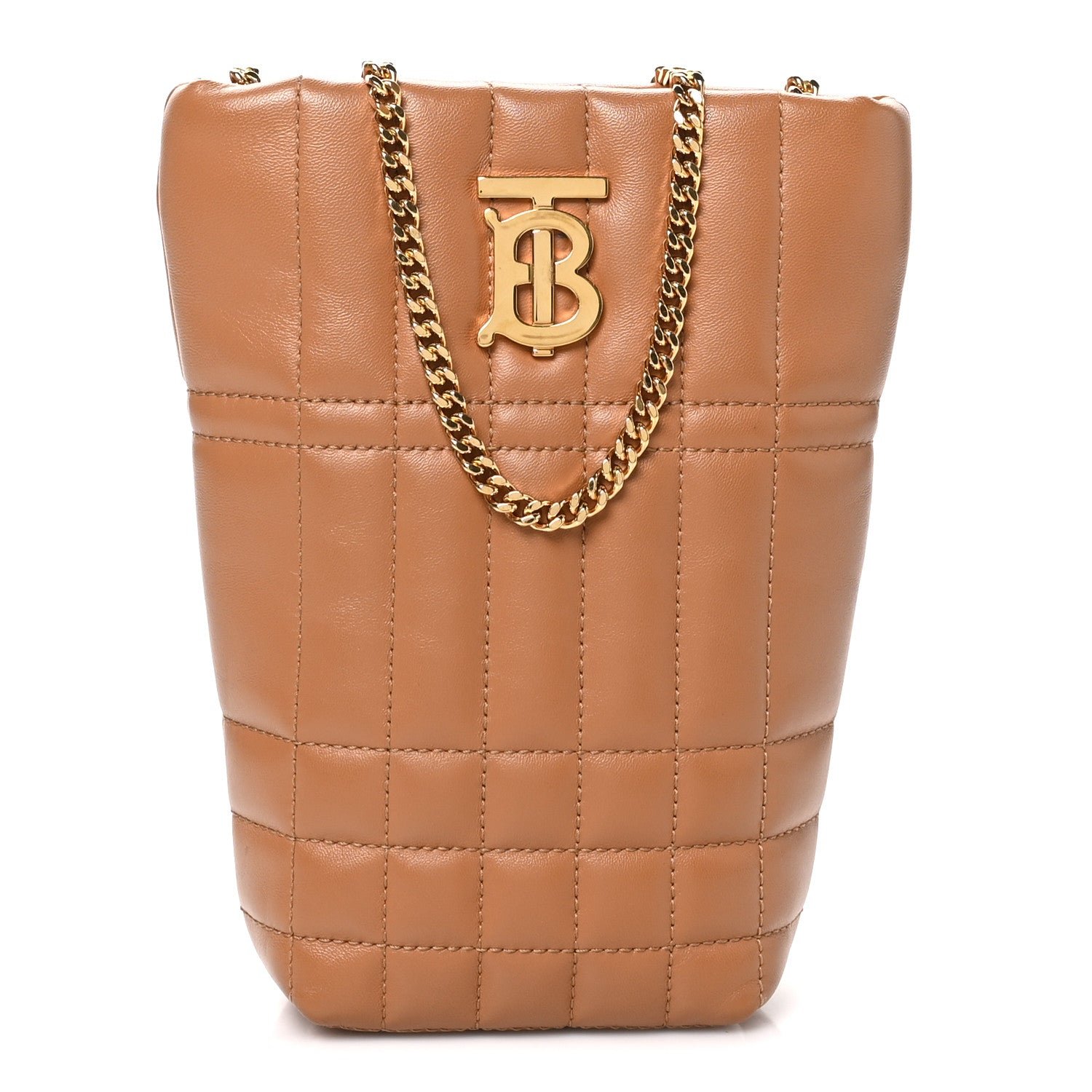 Burberry Lambskin Quilted Micro Lola Bucket Bag Maple Brown