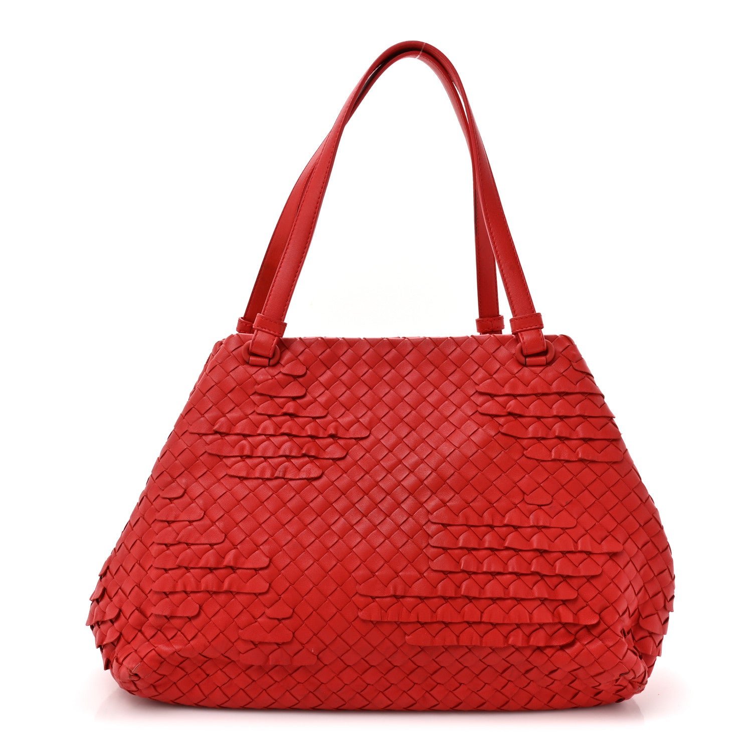 Bottega Veneta Nappa Intrecciato Ruffle Tote Red