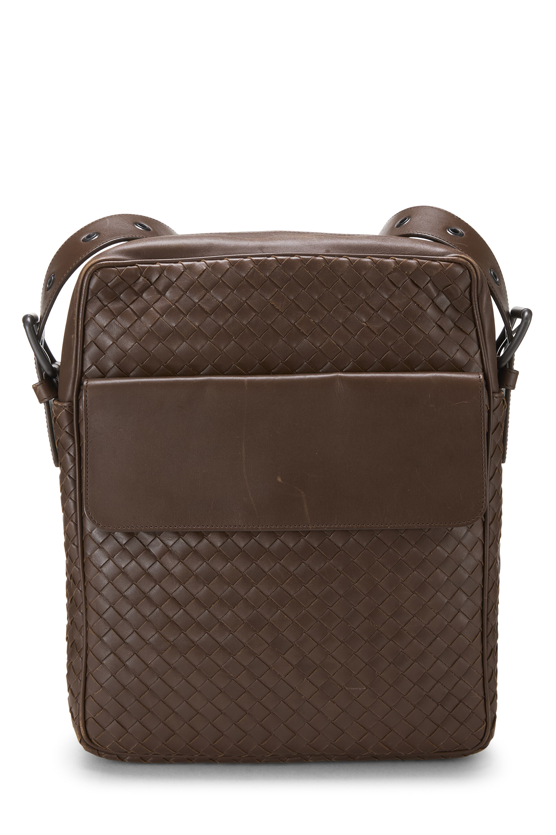 Bottega Veneta Brown Intrecciato Leather Flap Pocket Messenger Medium