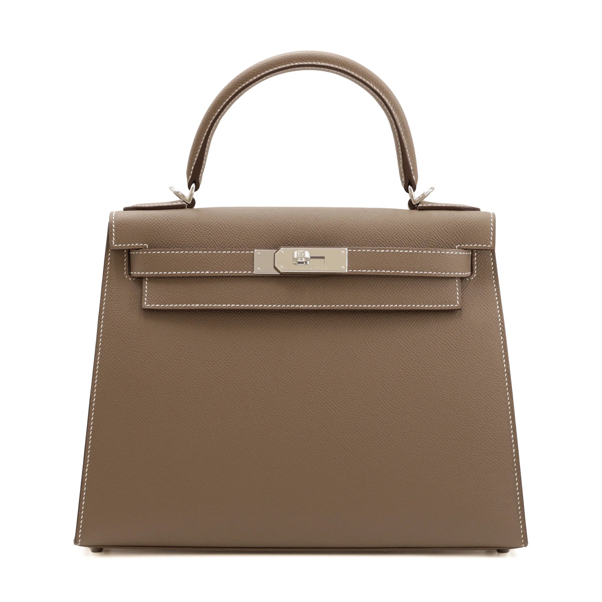 Very Good ( Rank A) HERMÈS Kelly 28 Sellier Etoupe (18) Epsom Palladium hardware K (2025)