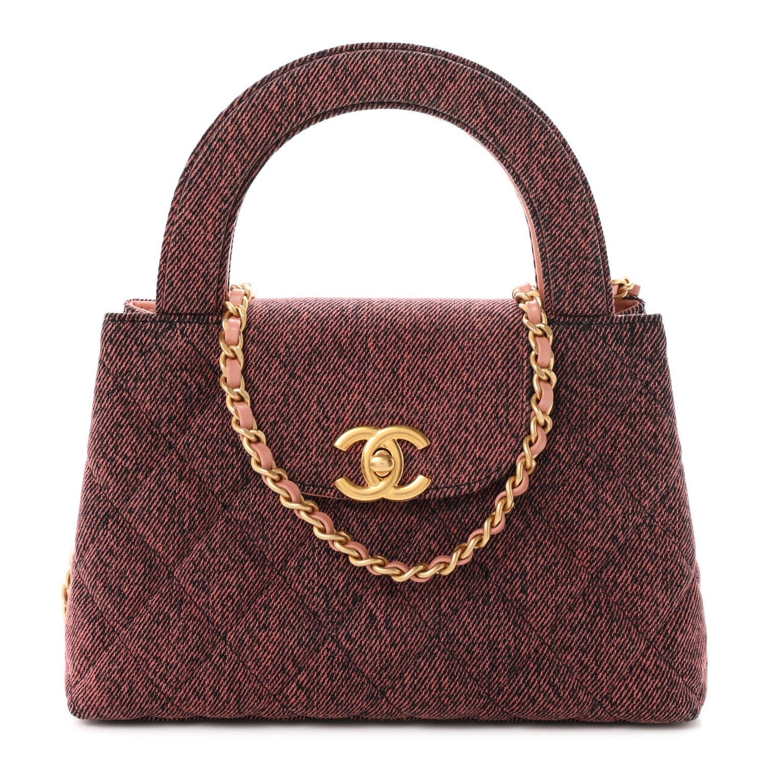 Chanel Denim Quilted Nano Kelly Shopper Orange Black